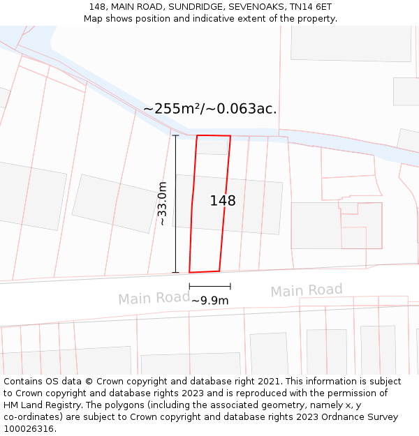 148, MAIN ROAD, SUNDRIDGE, SEVENOAKS, TN14 6ET: Plot and title map