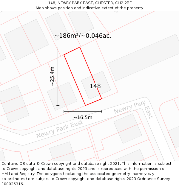 148, NEWRY PARK EAST, CHESTER, CH2 2BE: Plot and title map