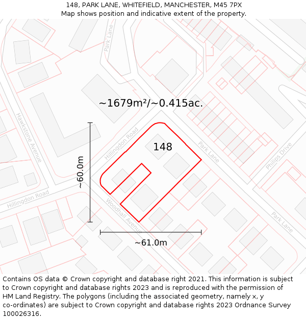 148, PARK LANE, WHITEFIELD, MANCHESTER, M45 7PX: Plot and title map