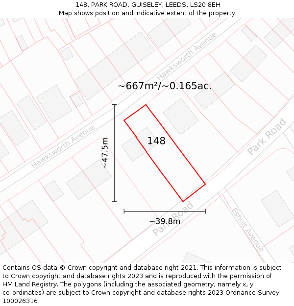 148, PARK ROAD, GUISELEY, LEEDS, LS20 8EH: Plot and title map