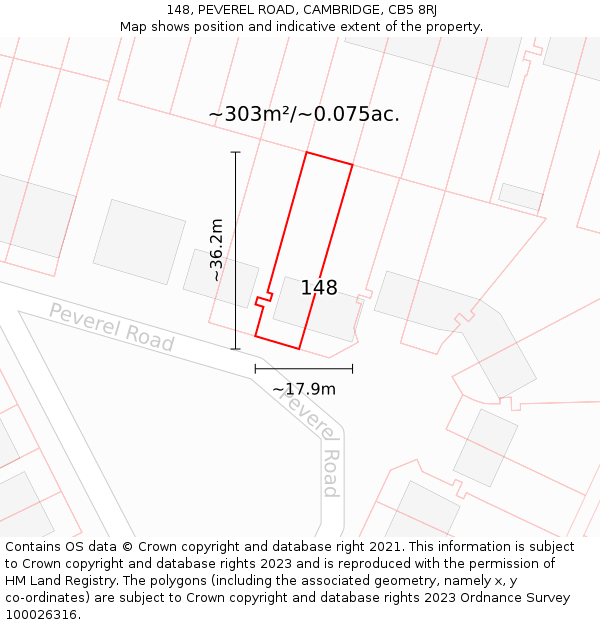 148, PEVEREL ROAD, CAMBRIDGE, CB5 8RJ: Plot and title map