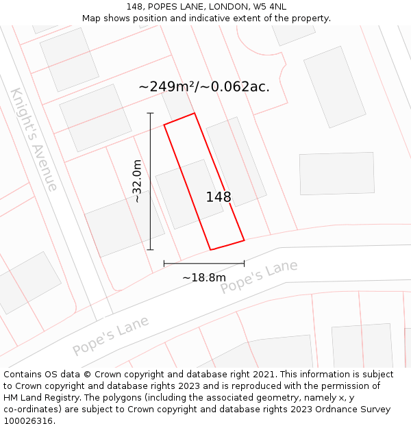 148, POPES LANE, LONDON, W5 4NL: Plot and title map