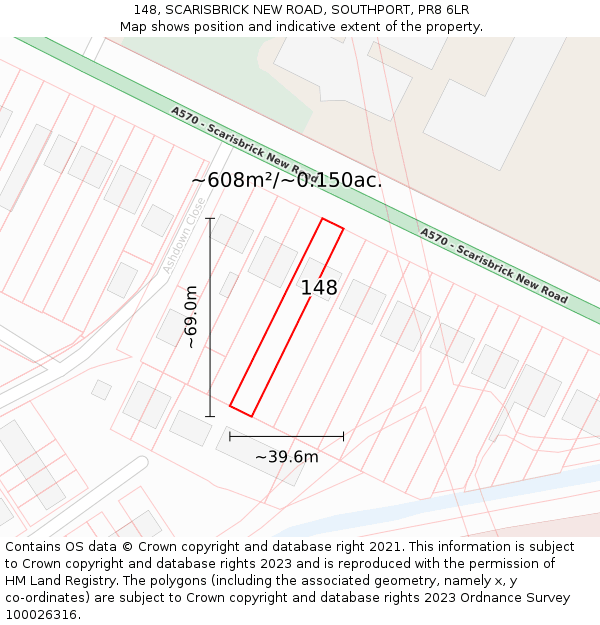 148, SCARISBRICK NEW ROAD, SOUTHPORT, PR8 6LR: Plot and title map