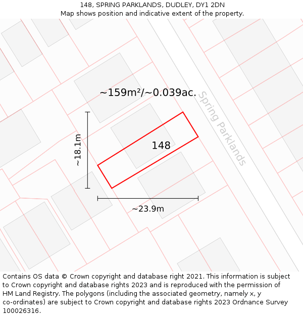 148, SPRING PARKLANDS, DUDLEY, DY1 2DN: Plot and title map