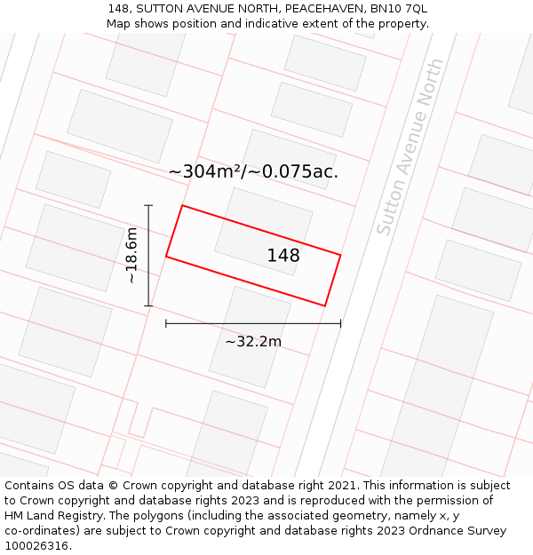 148, SUTTON AVENUE NORTH, PEACEHAVEN, BN10 7QL: Plot and title map