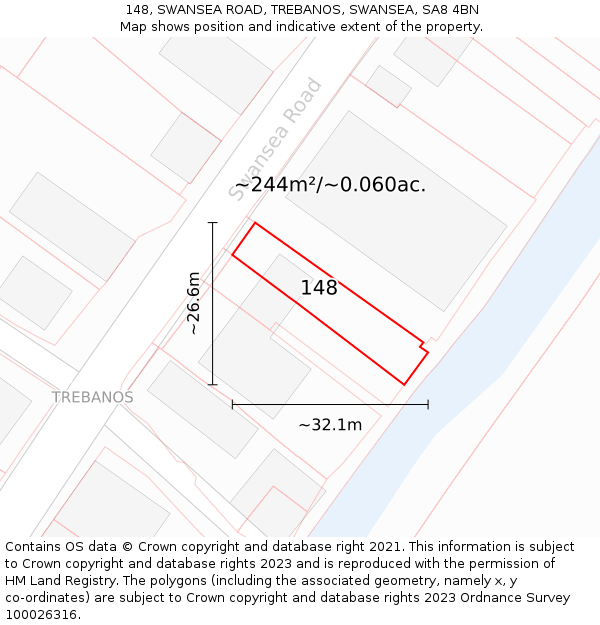 148, SWANSEA ROAD, TREBANOS, SWANSEA, SA8 4BN: Plot and title map