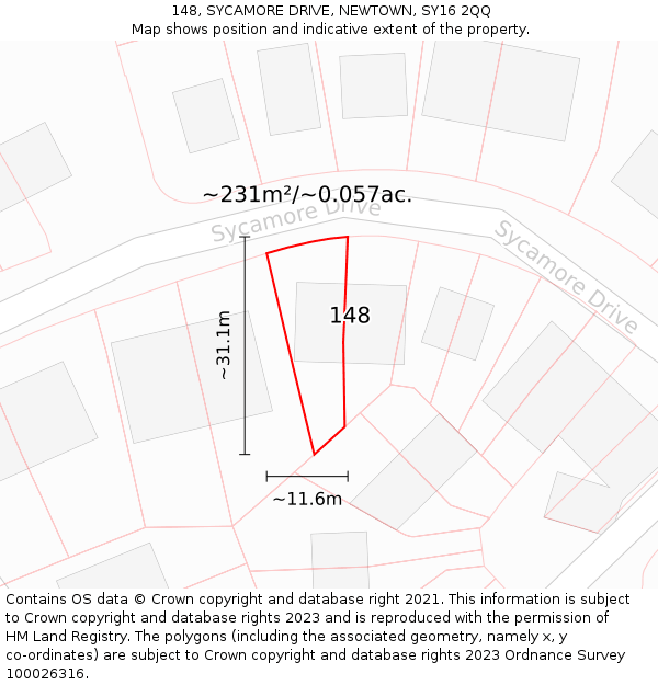 148, SYCAMORE DRIVE, NEWTOWN, SY16 2QQ: Plot and title map