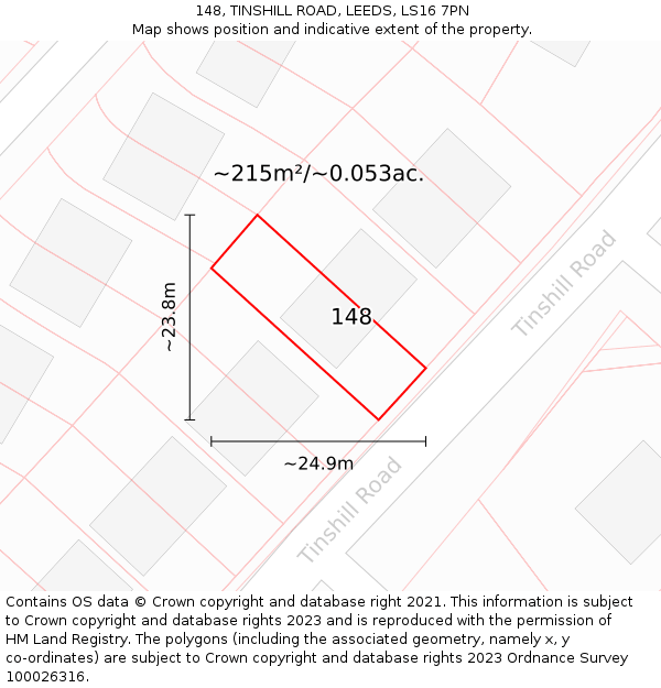 148, TINSHILL ROAD, LEEDS, LS16 7PN: Plot and title map