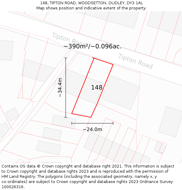 148, TIPTON ROAD, WOODSETTON, DUDLEY, DY3 1AL: Plot and title map