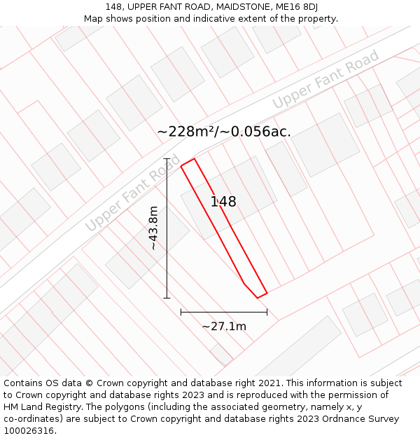 148, UPPER FANT ROAD, MAIDSTONE, ME16 8DJ: Plot and title map