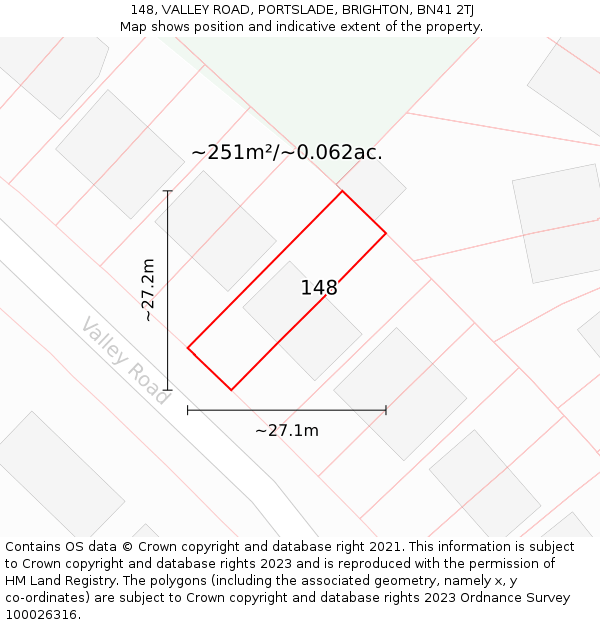 148, VALLEY ROAD, PORTSLADE, BRIGHTON, BN41 2TJ: Plot and title map