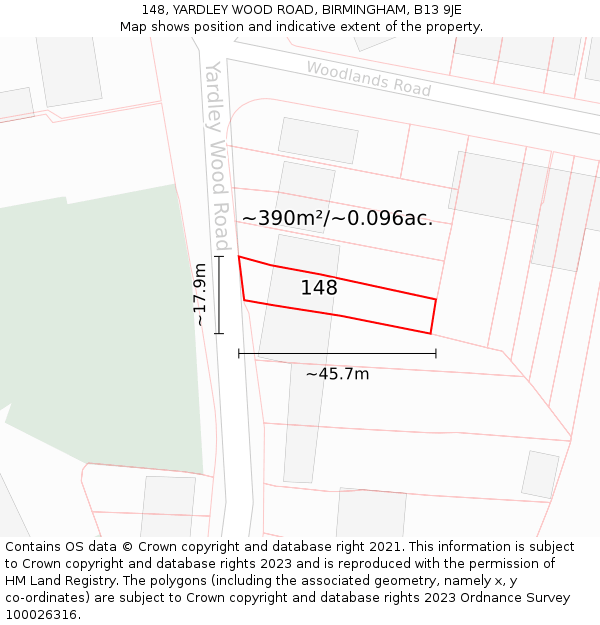 148, YARDLEY WOOD ROAD, BIRMINGHAM, B13 9JE: Plot and title map