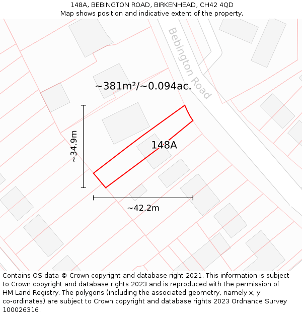 148A, BEBINGTON ROAD, BIRKENHEAD, CH42 4QD: Plot and title map