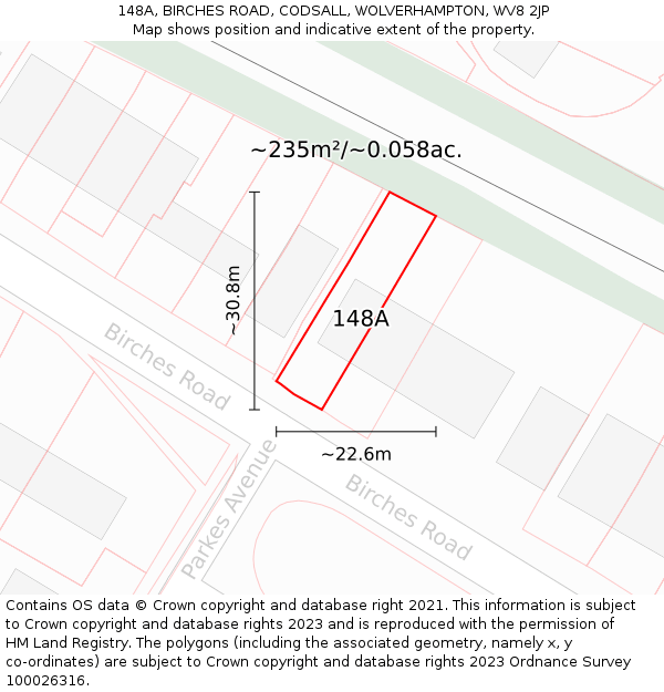 148A, BIRCHES ROAD, CODSALL, WOLVERHAMPTON, WV8 2JP: Plot and title map