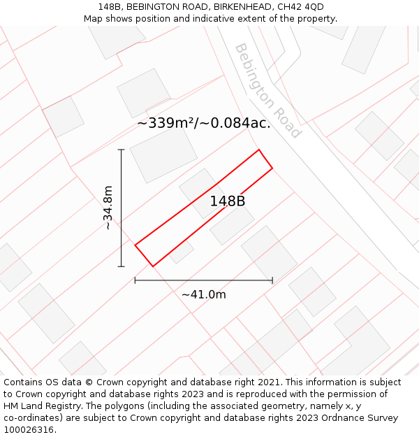 148B, BEBINGTON ROAD, BIRKENHEAD, CH42 4QD: Plot and title map