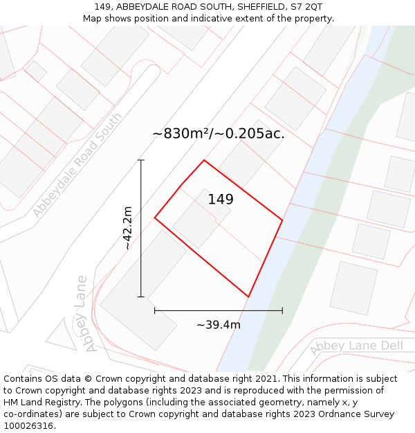 149, ABBEYDALE ROAD SOUTH, SHEFFIELD, S7 2QT: Plot and title map