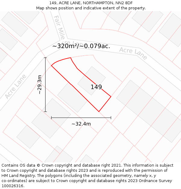 149, ACRE LANE, NORTHAMPTON, NN2 8DF: Plot and title map