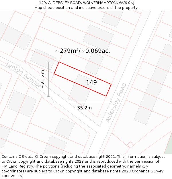 149, ALDERSLEY ROAD, WOLVERHAMPTON, WV6 9NJ: Plot and title map