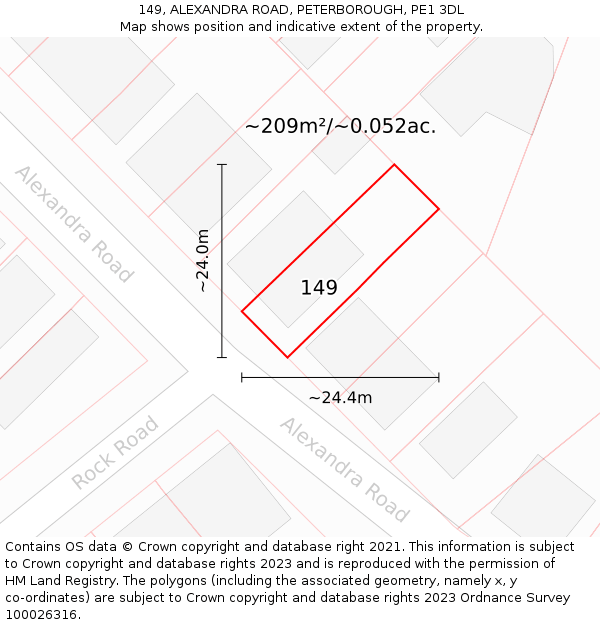 149, ALEXANDRA ROAD, PETERBOROUGH, PE1 3DL: Plot and title map