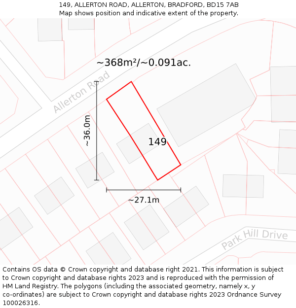 149, ALLERTON ROAD, ALLERTON, BRADFORD, BD15 7AB: Plot and title map