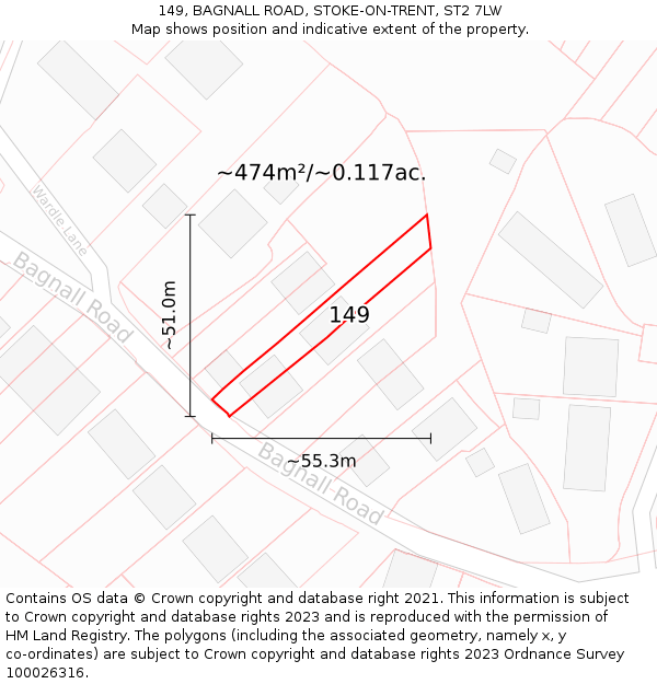 149, BAGNALL ROAD, STOKE-ON-TRENT, ST2 7LW: Plot and title map