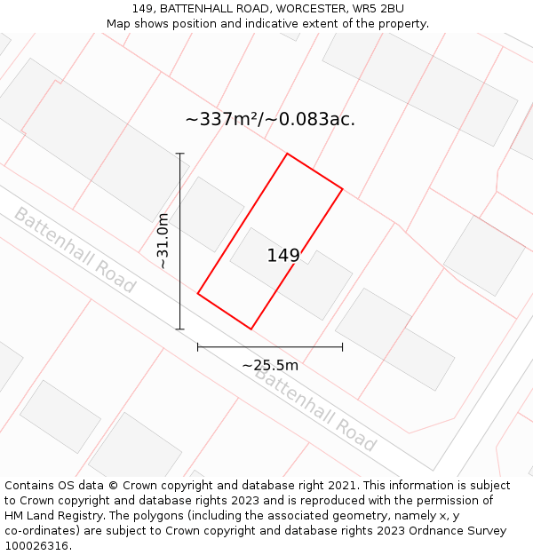 149, BATTENHALL ROAD, WORCESTER, WR5 2BU: Plot and title map