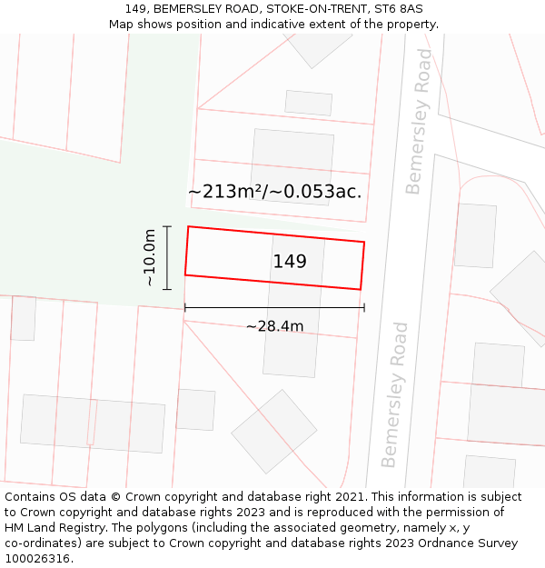 149, BEMERSLEY ROAD, STOKE-ON-TRENT, ST6 8AS: Plot and title map