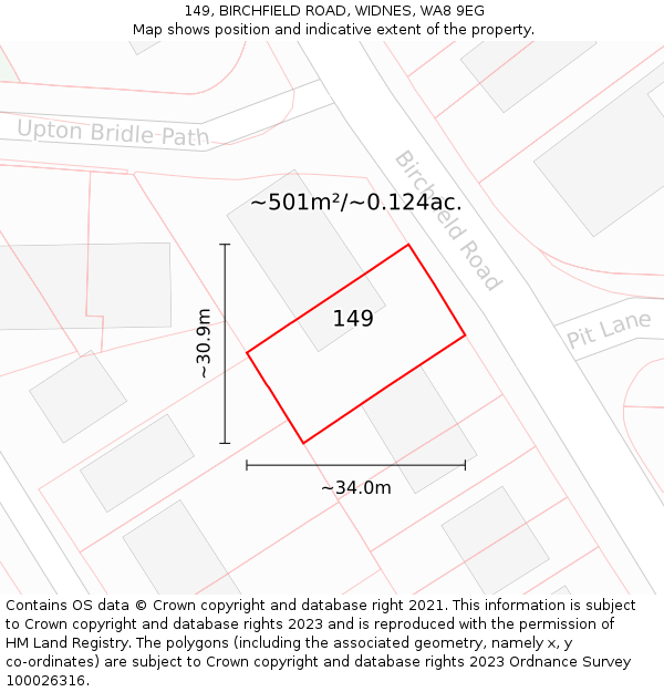 149, BIRCHFIELD ROAD, WIDNES, WA8 9EG: Plot and title map