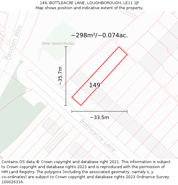 149, BOTTLEACRE LANE, LOUGHBOROUGH, LE11 1JF: Plot and title map