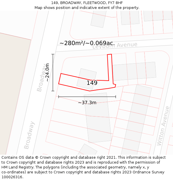 149, BROADWAY, FLEETWOOD, FY7 8HF: Plot and title map