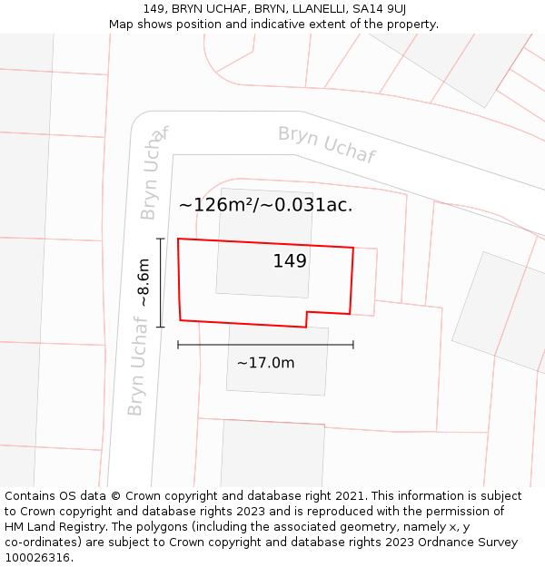 149, BRYN UCHAF, BRYN, LLANELLI, SA14 9UJ: Plot and title map