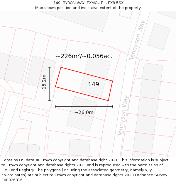 149, BYRON WAY, EXMOUTH, EX8 5SX: Plot and title map