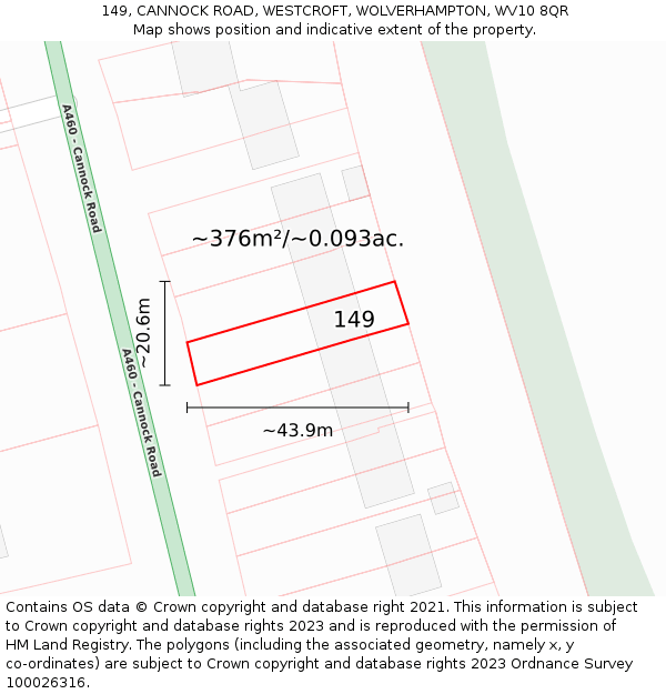 149, CANNOCK ROAD, WESTCROFT, WOLVERHAMPTON, WV10 8QR: Plot and title map