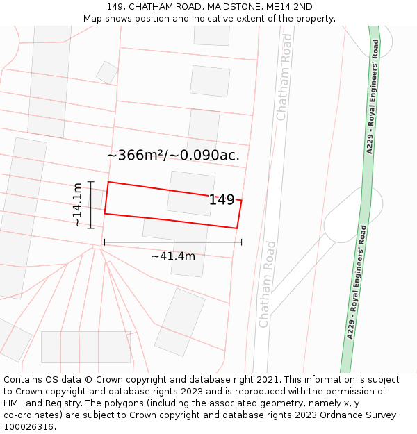 149, CHATHAM ROAD, MAIDSTONE, ME14 2ND: Plot and title map