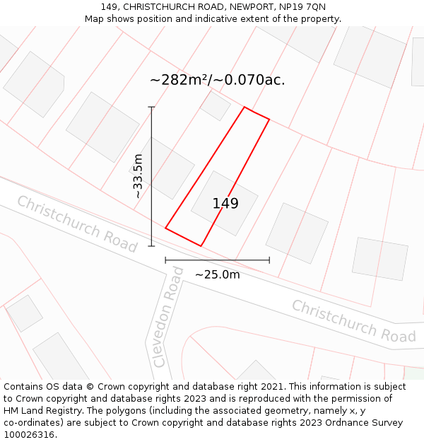 149, CHRISTCHURCH ROAD, NEWPORT, NP19 7QN: Plot and title map