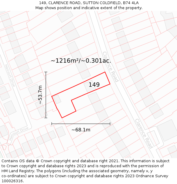 149, CLARENCE ROAD, SUTTON COLDFIELD, B74 4LA: Plot and title map