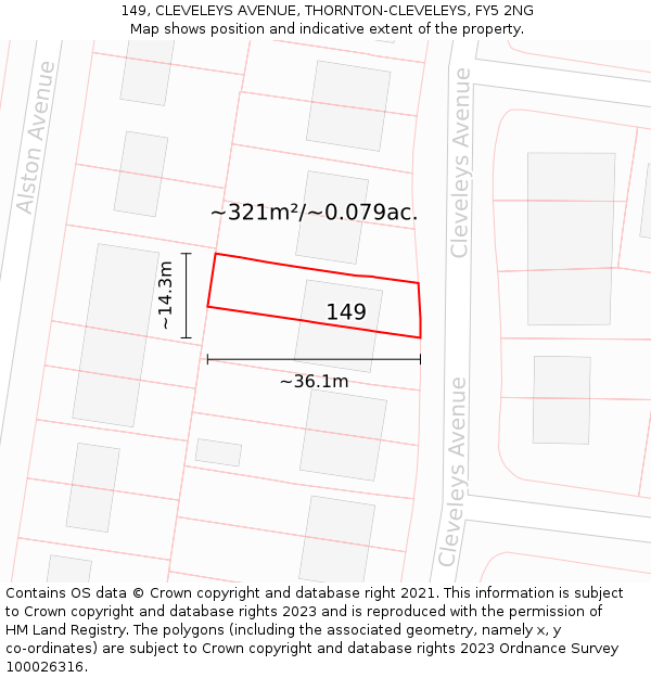 149, CLEVELEYS AVENUE, THORNTON-CLEVELEYS, FY5 2NG: Plot and title map