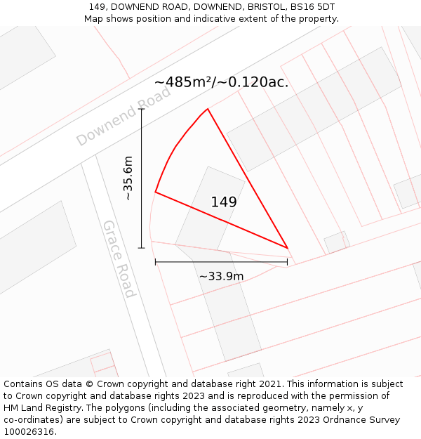 149, DOWNEND ROAD, DOWNEND, BRISTOL, BS16 5DT: Plot and title map