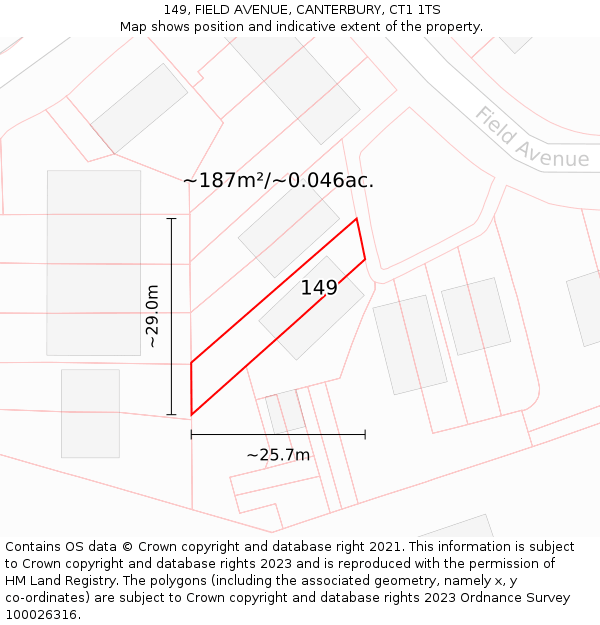 149, FIELD AVENUE, CANTERBURY, CT1 1TS: Plot and title map