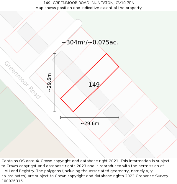 149, GREENMOOR ROAD, NUNEATON, CV10 7EN: Plot and title map