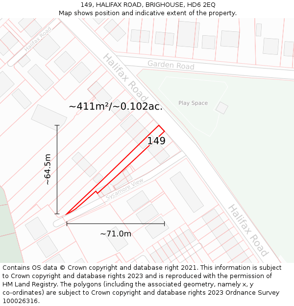 149, HALIFAX ROAD, BRIGHOUSE, HD6 2EQ: Plot and title map