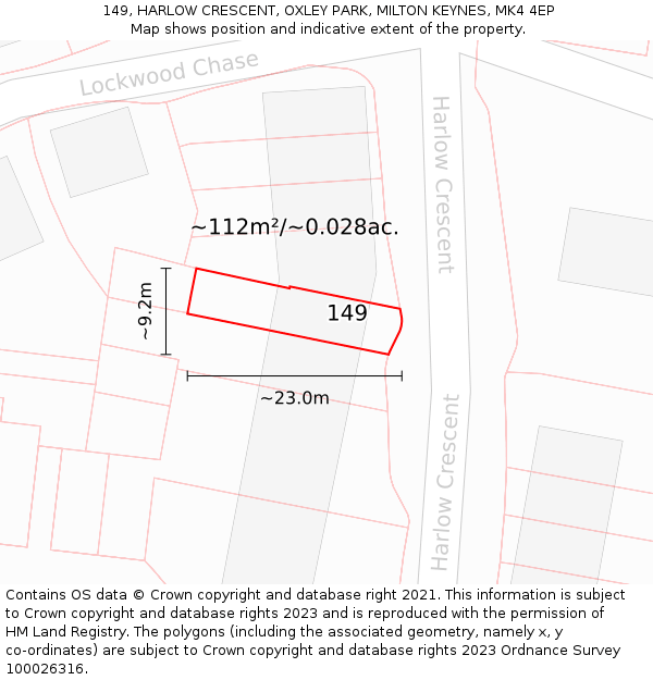 149, HARLOW CRESCENT, OXLEY PARK, MILTON KEYNES, MK4 4EP: Plot and title map