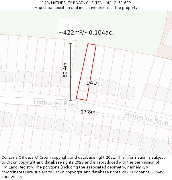 149, HATHERLEY ROAD, CHELTENHAM, GL51 6EP: Plot and title map