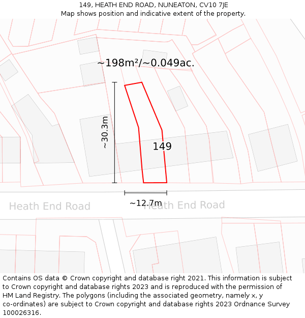 149, HEATH END ROAD, NUNEATON, CV10 7JE: Plot and title map