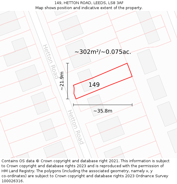 149, HETTON ROAD, LEEDS, LS8 3AF: Plot and title map