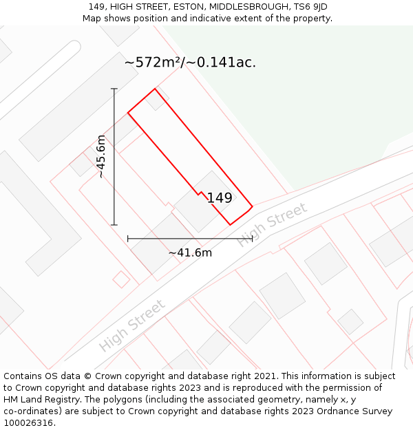 149, HIGH STREET, ESTON, MIDDLESBROUGH, TS6 9JD: Plot and title map