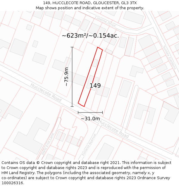 149, HUCCLECOTE ROAD, GLOUCESTER, GL3 3TX: Plot and title map