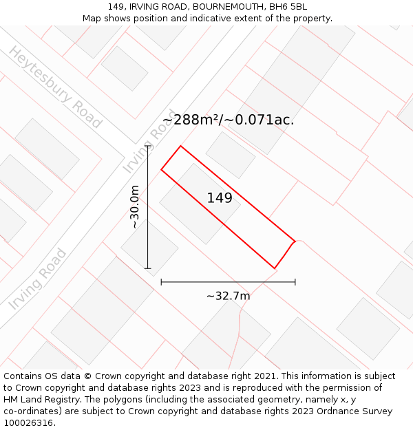 149, IRVING ROAD, BOURNEMOUTH, BH6 5BL: Plot and title map