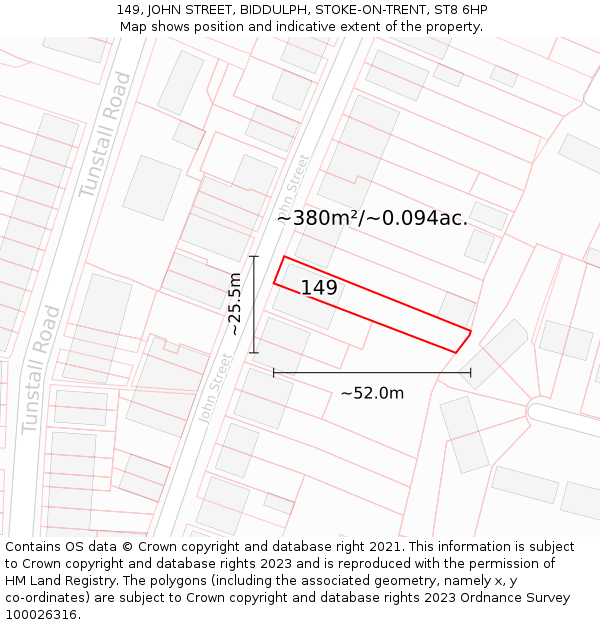 149, JOHN STREET, BIDDULPH, STOKE-ON-TRENT, ST8 6HP: Plot and title map