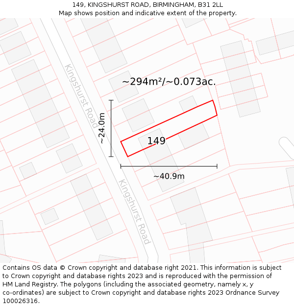 149, KINGSHURST ROAD, BIRMINGHAM, B31 2LL: Plot and title map